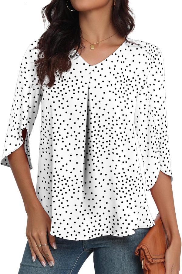 ⁦LAOLASI Womens Summer Chiffon Blouses 3/4 Sleeve V Neck Casual Loose Work Tops for Leggings 2025 Flowy Dressy Tshirts⁩ - الصورة ⁦4⁩