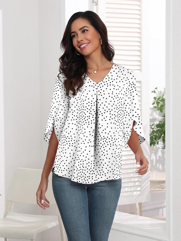 ⁦LAOLASI Womens Summer Chiffon Blouses 3/4 Sleeve V Neck Casual Loose Work Tops for Leggings 2025 Flowy Dressy Tshirts⁩ - الصورة ⁦5⁩