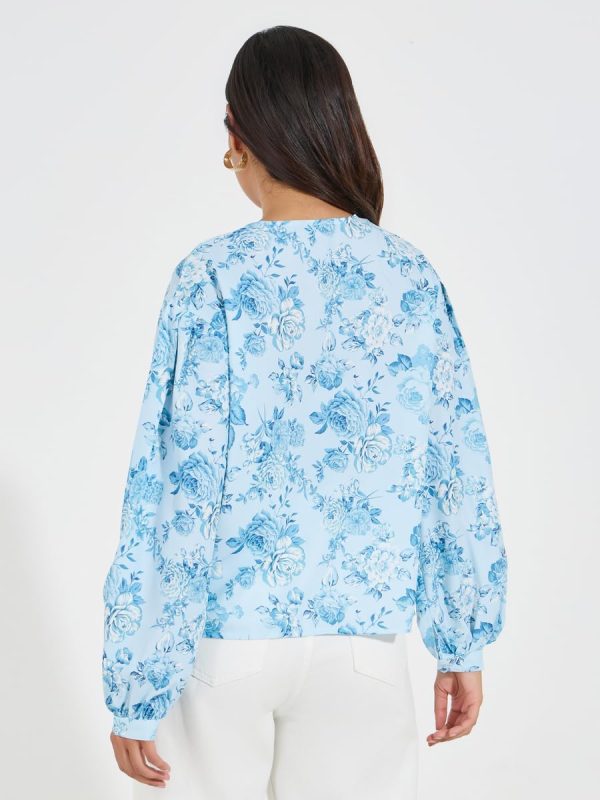 ⁦Styli Women Tie-Up Neck Floral Print Blouse⁩ - الصورة ⁦5⁩