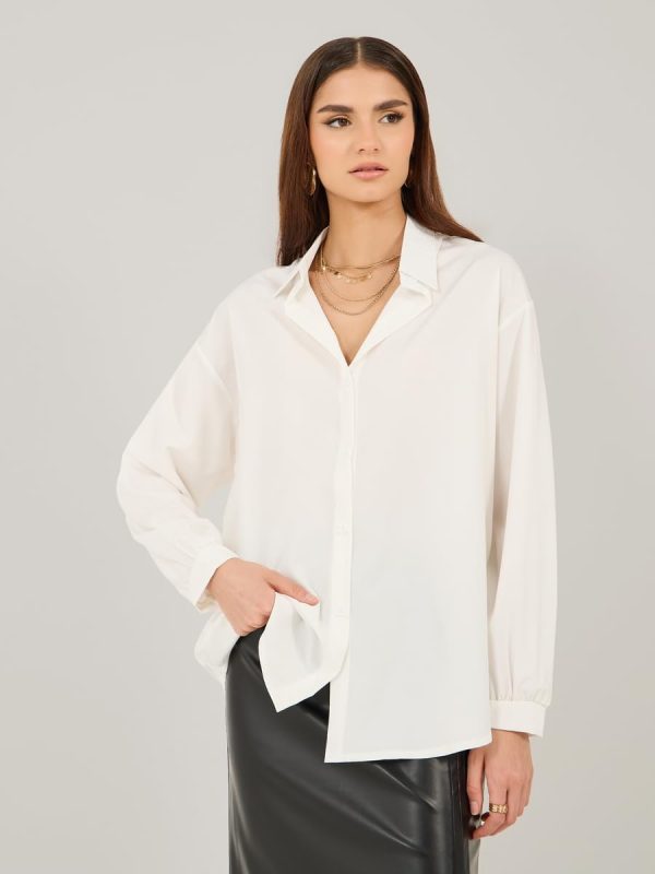 ⁦Styli Women's Solid Long Sleeve Loose Fit Shirt⁩ - الصورة ⁦2⁩