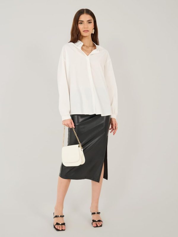 ⁦Styli Women's Solid Long Sleeve Loose Fit Shirt⁩ - الصورة ⁦3⁩