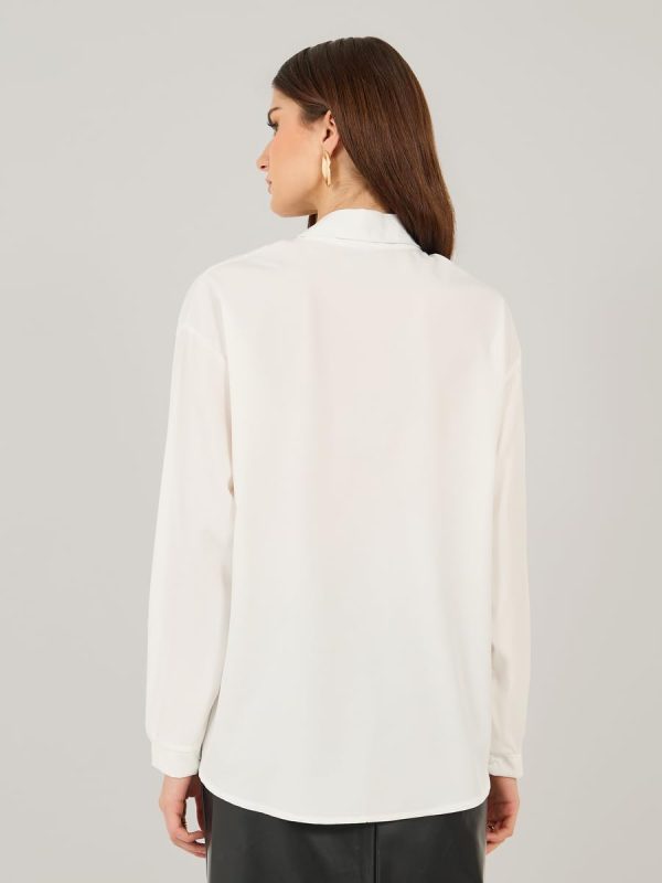 ⁦Styli Women's Solid Long Sleeve Loose Fit Shirt⁩ - الصورة ⁦5⁩