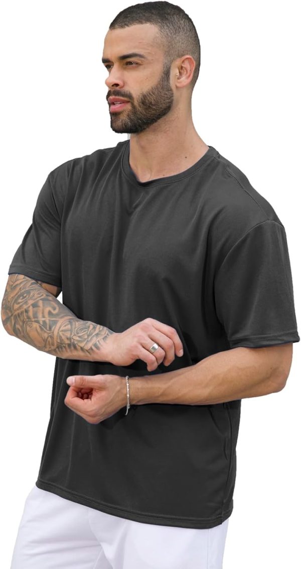 ⁦Yasumond 5 Pack Men's T-Shirts Short Sleeve Crew Neck Tee Tops Mesh Dry Fit Athletic Tee Shirts for Gym Workout Running, D-dark.grey/Black/White/Royal Blue/Navy, Medium⁩ - الصورة ⁦2⁩