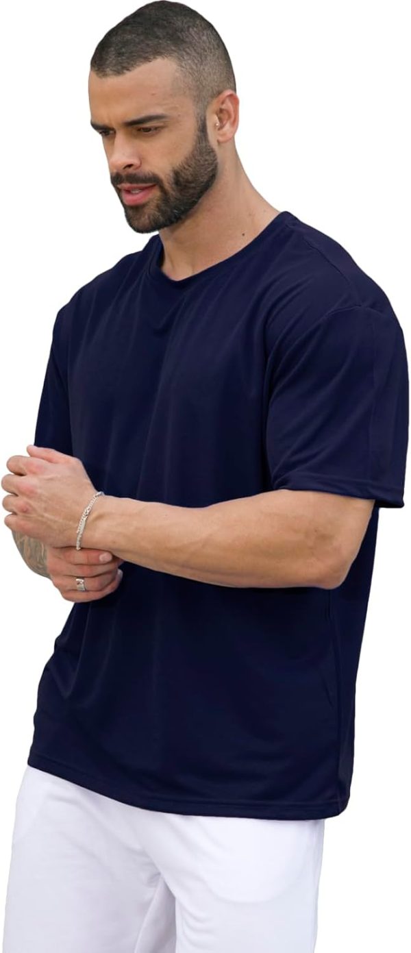 ⁦Yasumond 5 Pack Men's T-Shirts Short Sleeve Crew Neck Tee Tops Mesh Dry Fit Athletic Tee Shirts for Gym Workout Running, D-dark.grey/Black/White/Royal Blue/Navy, Medium⁩ - الصورة ⁦5⁩