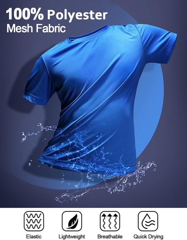 ⁦Yasumond 5 Pack Men's T-Shirts Short Sleeve Crew Neck Tee Tops Mesh Dry Fit Athletic Tee Shirts for Gym Workout Running, D-dark.grey/Black/White/Royal Blue/Navy, Medium⁩ - الصورة ⁦6⁩