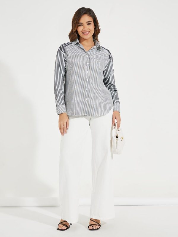 ⁦Styli Women Oversized Longline Striped Shirt With Dropped Shoulder⁩ - الصورة ⁦3⁩