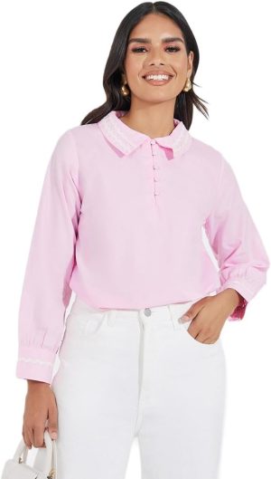 Styli Womene Contrast Trim Detail Shirt With Half Placket