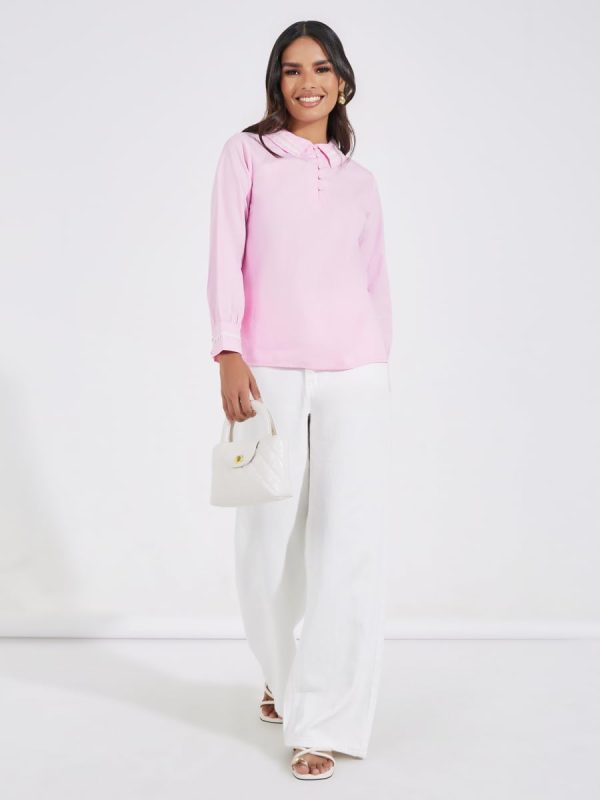 ⁦Styli Womene Contrast Trim Detail Shirt With Half Placket⁩ - الصورة ⁦3⁩