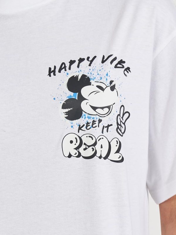 ⁦Styli Womene Mickey Mouse Happy Vibe Graphic Oversized T-Shirt⁩ - الصورة ⁦3⁩
