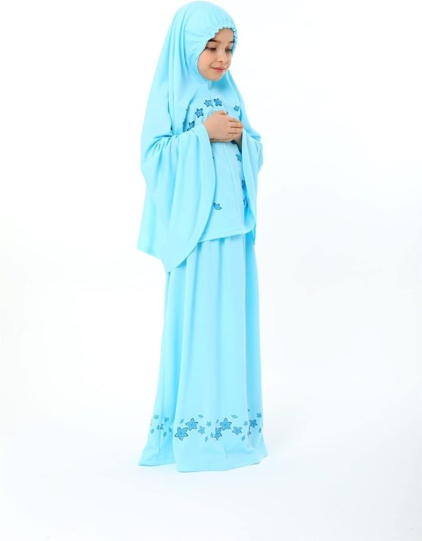 ⁦Girl's Prayer Dress with Star Printed Long Headscarf⁩ - الصورة ⁦2⁩