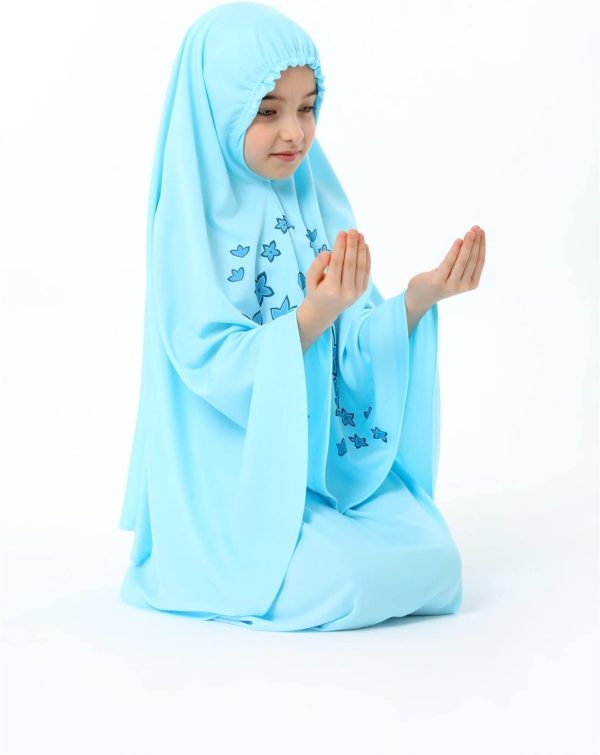 ⁦Girl's Prayer Dress with Star Printed Long Headscarf⁩ - الصورة ⁦4⁩