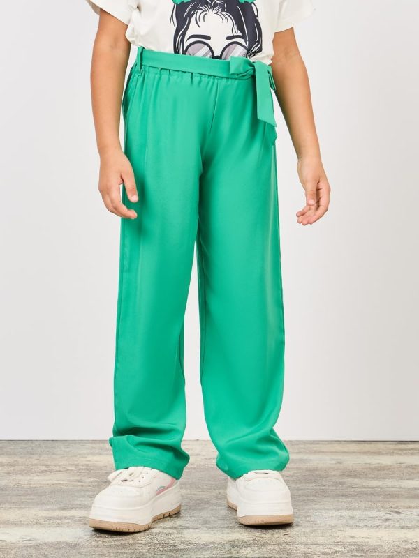 ⁦Styli Girls Happy Girl's Day Slogan Print T-shirt and Wide Leg Pant Set⁩ - الصورة ⁦7⁩