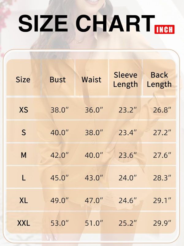 ⁦CUNLIN Womens Soft Satin Silk Button Down Shirts for Women Silky Long Sleeve Work Shirt Dress Blouses Tops⁩ - الصورة ⁦5⁩
