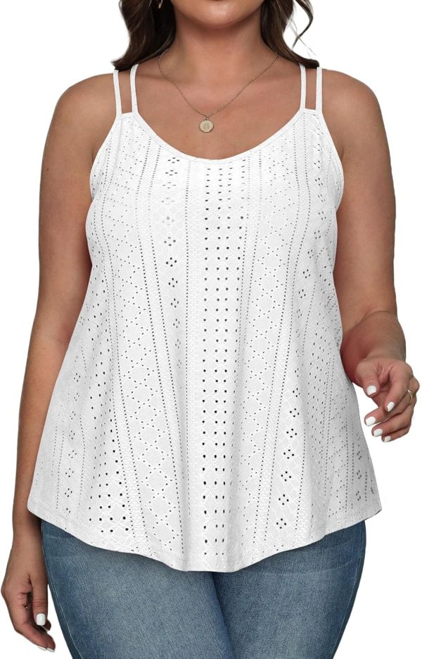 ⁦Sthxyfaith summer Women Tank workout Tops Dressy Casual Scoop Neck Cute Eyelet Embroidery Strap Camisole shirts for womens⁩ - الصورة ⁦4⁩