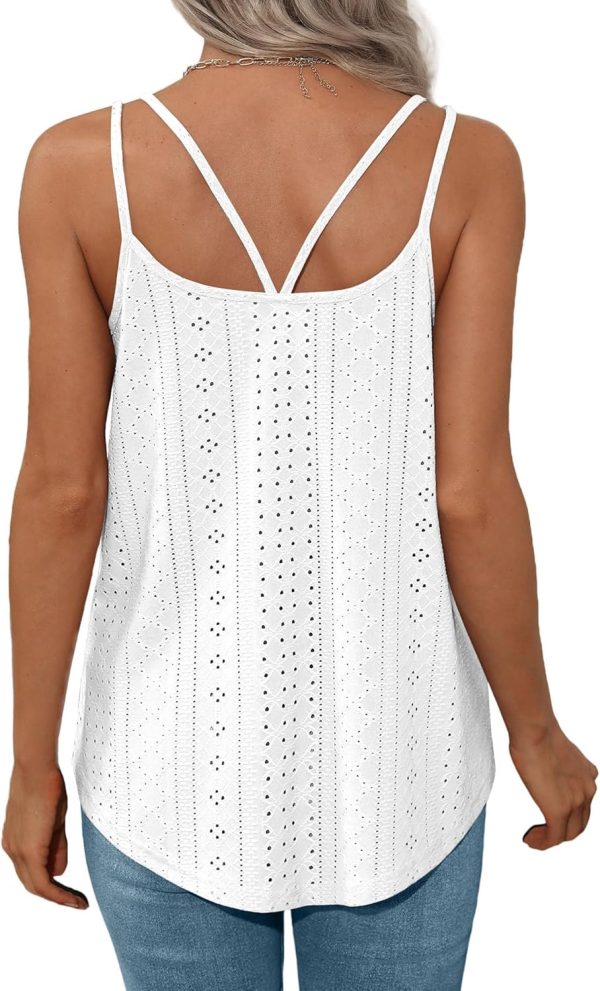 ⁦Sthxyfaith summer Women Tank workout Tops Dressy Casual Scoop Neck Cute Eyelet Embroidery Strap Camisole shirts for womens⁩ - الصورة ⁦5⁩