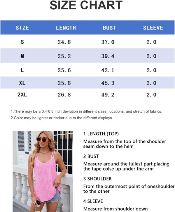 ⁦Sthxyfaith summer Women Tank workout Tops Dressy Casual Scoop Neck Cute Eyelet Embroidery Strap Camisole shirts for womens⁩ - الصورة ⁦6⁩