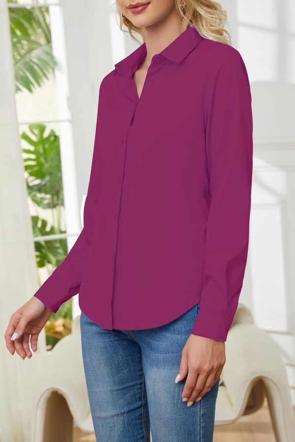 ⁦TOLOVIC Wrinkle Free Womens Button Down Shirts for Women Long Sleeve Stretch Business Office Formal Work Blouses Tops⁩ - الصورة ⁦3⁩