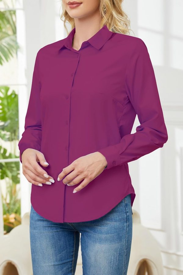 ⁦TOLOVIC Wrinkle Free Womens Button Down Shirts for Women Long Sleeve Stretch Business Office Formal Work Blouses Tops⁩ - الصورة ⁦4⁩