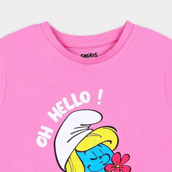 ⁦TRUCARE Girls Smurfs Kids Girls Short Sleeves T-Shirt Western (pack of 1)⁩ - الصورة ⁦3⁩