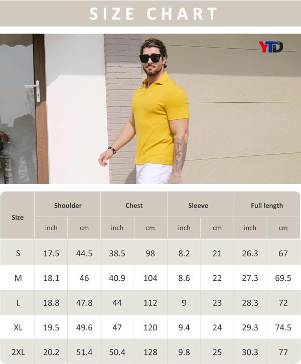 ⁦YTD Men's Muscle V Neck Polo Shirts Slim Fit Solid Short Sleeve Golf T-Shirts Ribbed Knit Soft Tees⁩ - الصورة ⁦6⁩