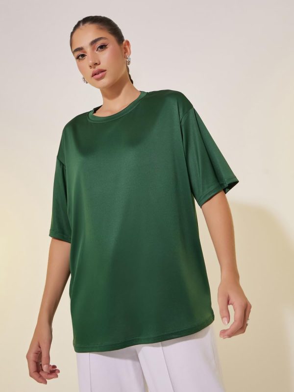 ⁦Styli Womens Green Slogan Print Short Sleeve Oversized T-Shirt⁩ - الصورة ⁦4⁩