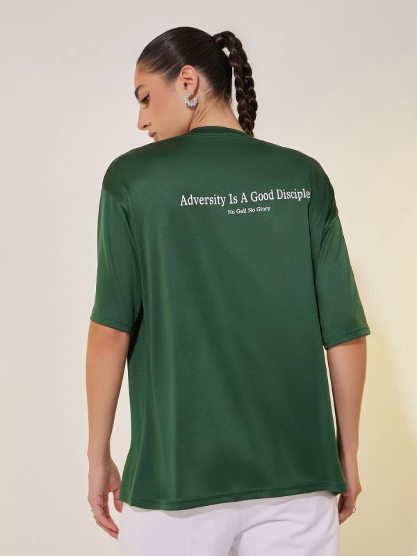 ⁦Styli Womens Green Slogan Print Short Sleeve Oversized T-Shirt⁩ - الصورة ⁦5⁩