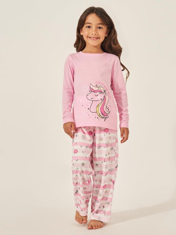 ⁦Styli Girls Graphic Print Long Sleeve T-Shirt & Pyjama Set⁩ - الصورة ⁦2⁩
