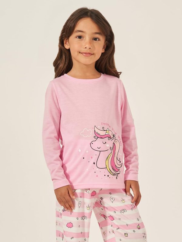 ⁦Styli Girls Graphic Print Long Sleeve T-Shirt & Pyjama Set⁩ - الصورة ⁦3⁩