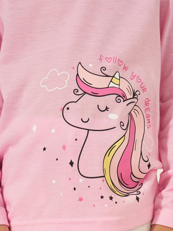 ⁦Styli Girls Graphic Print Long Sleeve T-Shirt & Pyjama Set⁩ - الصورة ⁦4⁩