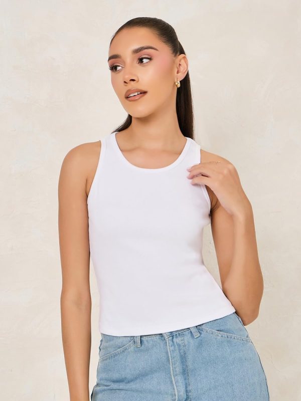 ⁦Styli Women Ribbed Round Neck Fitted Vest⁩ - الصورة ⁦5⁩