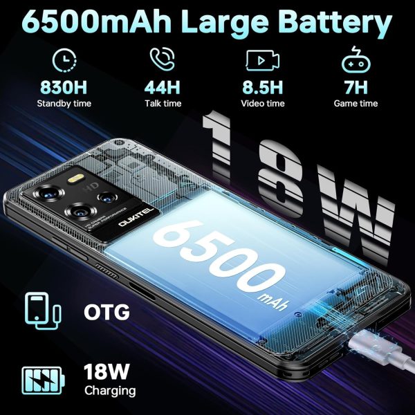 ⁦WP50 Rugged Phone Unlocked 5G-12GB RAM+256GB ROM Cell Phones, 6.6" Screen, 48MP Camera, 6500mAh Battery Smartphone, 5G Dual SIM Android 14 IP68/IP69K Waterproof Phone, NFC/GPS/T-Mobile⁩ - الصورة ⁦3⁩