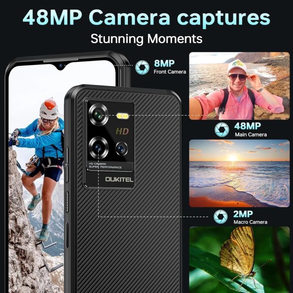 ⁦WP50 Rugged Phone Unlocked 5G-12GB RAM+256GB ROM Cell Phones, 6.6" Screen, 48MP Camera, 6500mAh Battery Smartphone, 5G Dual SIM Android 14 IP68/IP69K Waterproof Phone, NFC/GPS/T-Mobile⁩ - الصورة ⁦4⁩