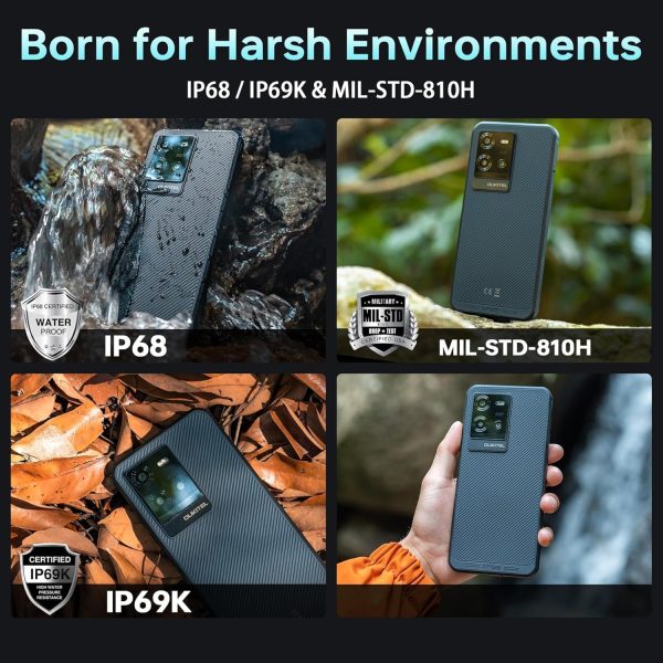 ⁦WP50 Rugged Phone Unlocked 5G-12GB RAM+256GB ROM Cell Phones, 6.6" Screen, 48MP Camera, 6500mAh Battery Smartphone, 5G Dual SIM Android 14 IP68/IP69K Waterproof Phone, NFC/GPS/T-Mobile⁩ - الصورة ⁦6⁩