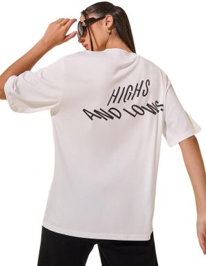 Styli Women's Slogan Print Short Sleeve Oversized T-Shirt