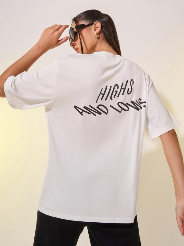 ⁦Styli Women's Slogan Print Short Sleeve Oversized T-Shirt⁩ - الصورة ⁦2⁩