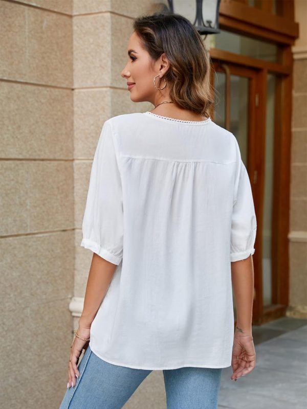 ⁦Women's Boho Embroidered Blouse, Coruja Mexican Bohemian Style Tops, Half Sleeve, Loose, Round Neck, Cotton Shirt, Plus Size Casual Tee Blouse⁩ - الصورة ⁦2⁩
