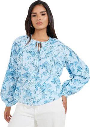 Styli Women Tie-Up Neck Floral Print Blouse
