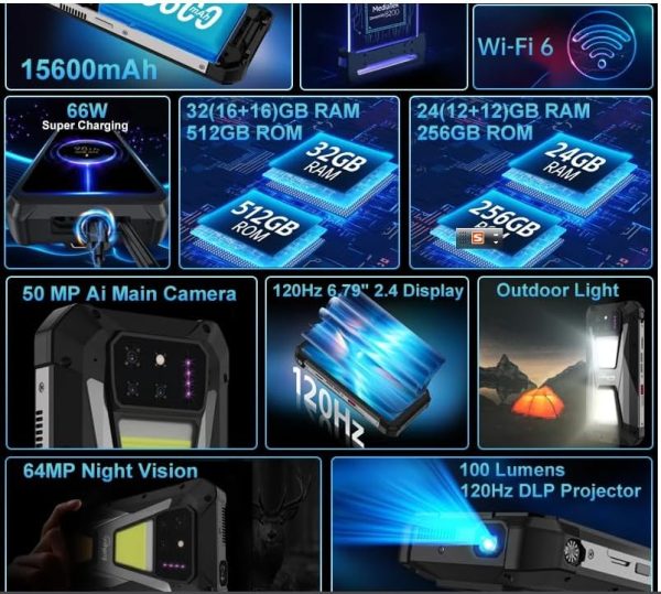 ⁦8849 Tank 3S Rugged Smartphone with Projector 12GB RAM 256GB ROM Dimensity 8200 5G 50MP Main Camrea 64MP Night Vision Dual Sim⁩ - الصورة ⁦2⁩