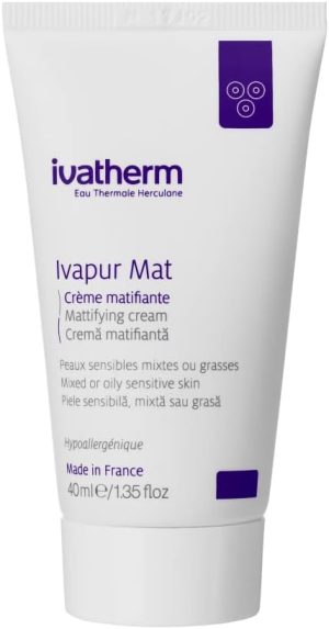 Ivatherm Ivapur Mat matifying cream 40ml, To hydrate and mattify the appearance of combination and oily sensitive skin, White
