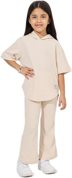 Styli Girls 2111345702 Waffle Knit Oversized Hooded Top & Pants Set