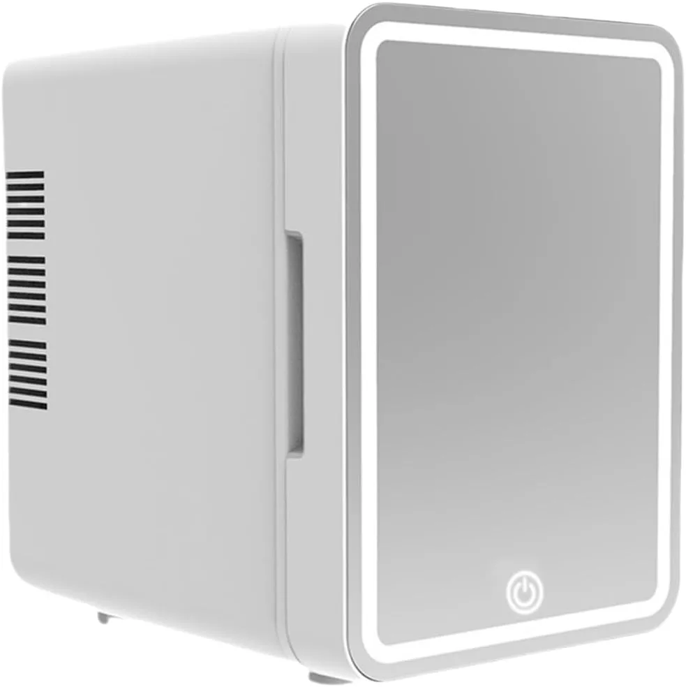 VUCATIN Mini Makeup Fridges, Portable Take Skincare Fridge, Mirrored Door with Dimmable LED Light,Portable Small Refrigerator for Cosmetics, for Skincare, Food, Bedroom, Office and Car (6L)