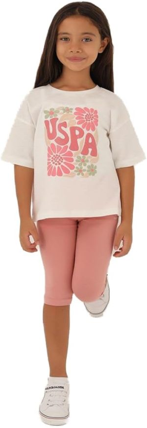 U.S. POLO ASSN. Girls Cream Capri Set