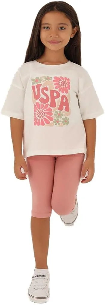 U.S. POLO ASSN. Girls Cream Capri Set