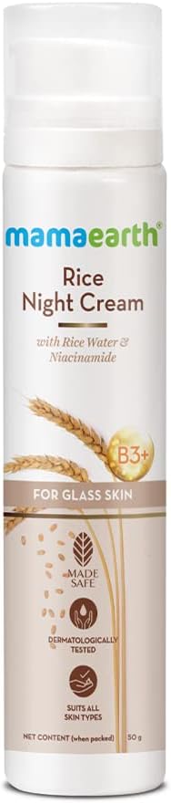 Mamaearth Rice Night Cream, for Clear Skin With Rice Water & Niacinamide for Glass Skin - 50 g