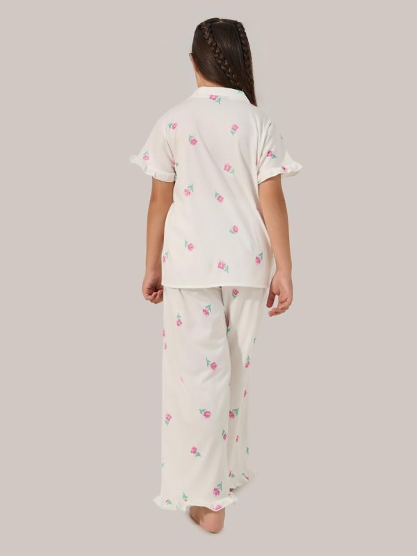 ⁦Styli Girls Floral Printed Button Front Pyjama Set⁩ - الصورة ⁦6⁩