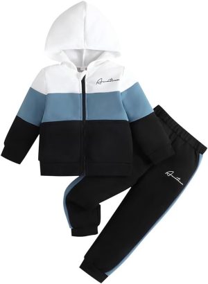 Hotfiary Kids Boys 2 Piece Tracksuit Set, Long Sleeve Hoodie Jacket Top and Sweatpant Jogging Pants Joggers Trouser Bottoms, Boys Running Walking Hiking Sweatsuit, Age 6M-7Y