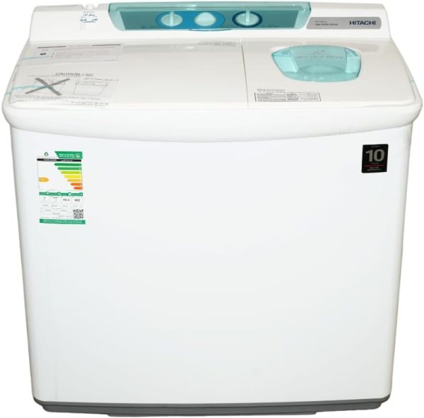 ⁦Hitachi Twin Tub washing machine PS-1105JJWH, 10.5KG, Air Jet Dry, Nano Titanium Air Jet Filter, White⁩ - الصورة ⁦2⁩