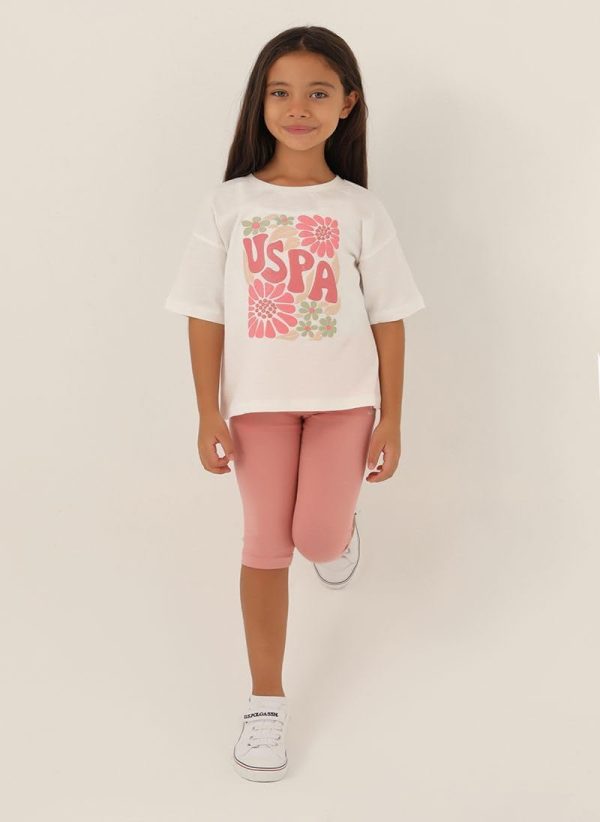 ⁦U.S. POLO ASSN. Girls Cream Capri Set⁩ - الصورة ⁦2⁩