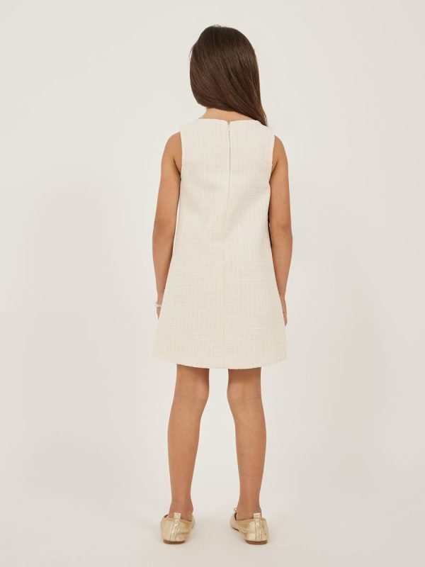 ⁦Styli Girls Tweed Sleeveless Dress With Button Detail⁩ - الصورة ⁦5⁩