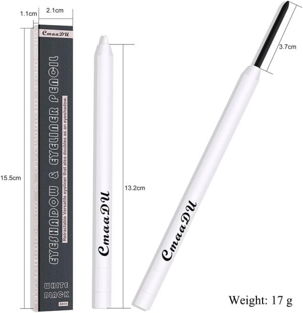 ⁦KASTWAVE Black White Eyeliner Pencil, 2 Pcs Matte Smooth White Eye Brightener Stick with Built-in Sharpener, Quick Drying Waterproof High Pigmented Highlighter Eye Liner Pen, Waterproof Smudge Proof⁩ - الصورة ⁦7⁩